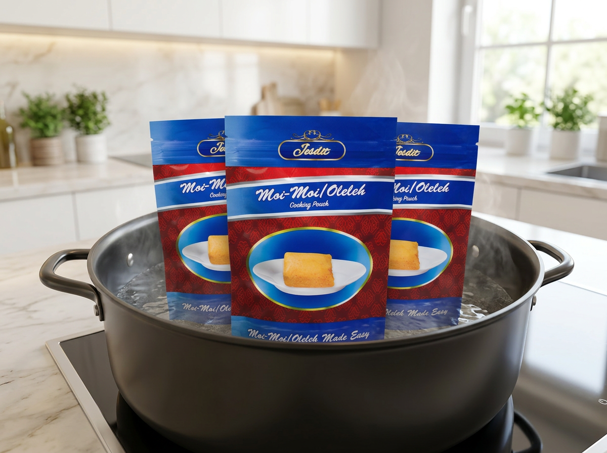 Hands holding a pot of moi moi