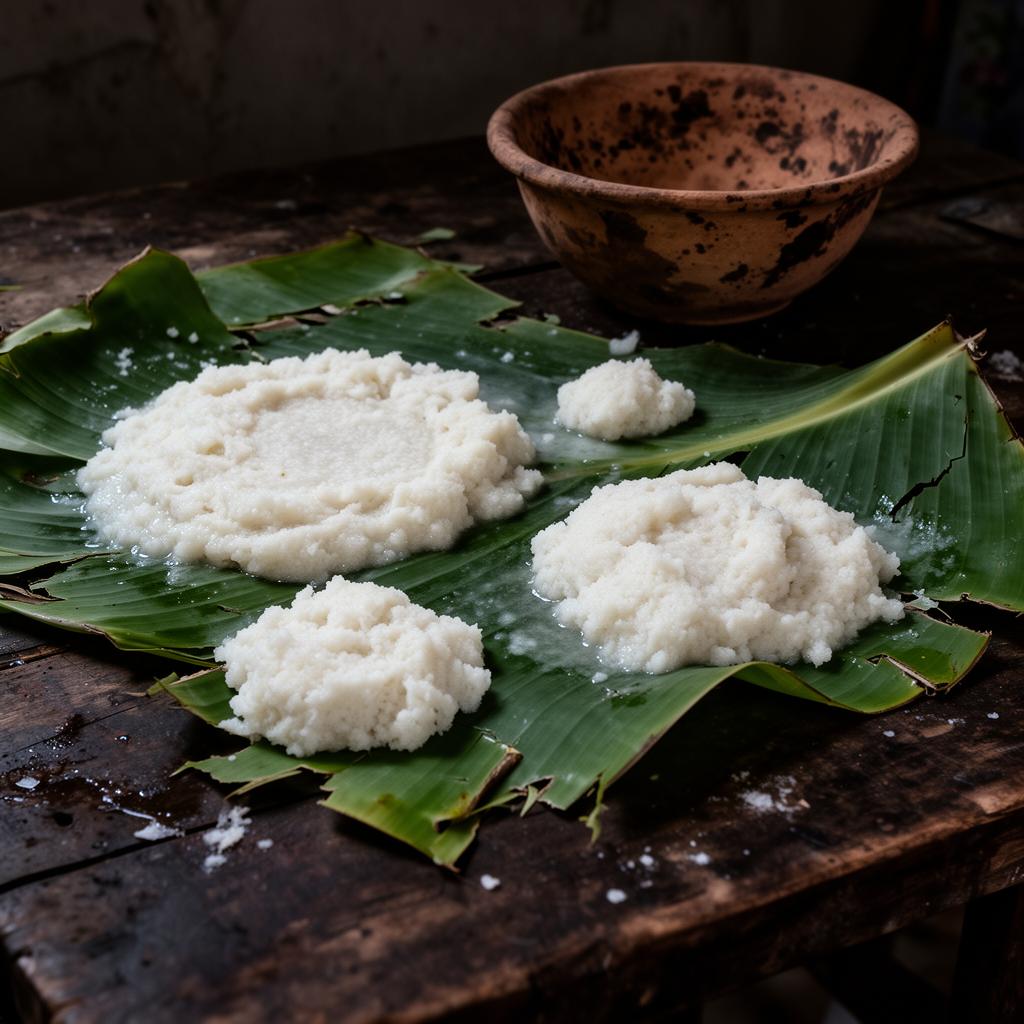 Traditional banana-leaf agidi molding